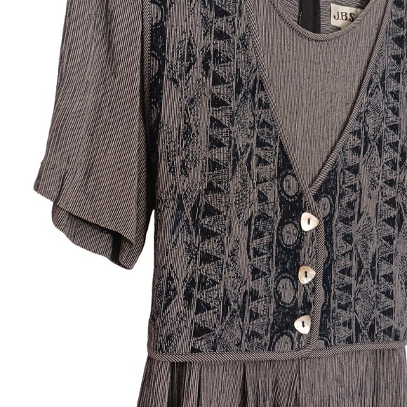 Vintage Maxi Blue Dress Tie Back Vest Crinkle Rayon MOTHER OF PEARL BUTTONS - Picture 3 of 15